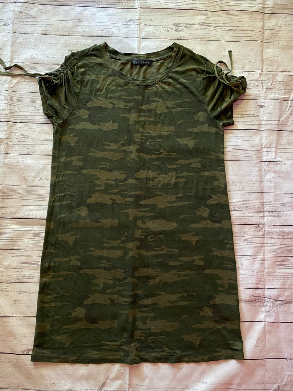Sanctuary Camo Tie-Sleeve Tee Dress - Olive Green